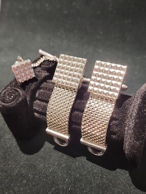 Vintage Dante Silver Mesh Wrap Around Cufflinks & Tie Tack Set MCM